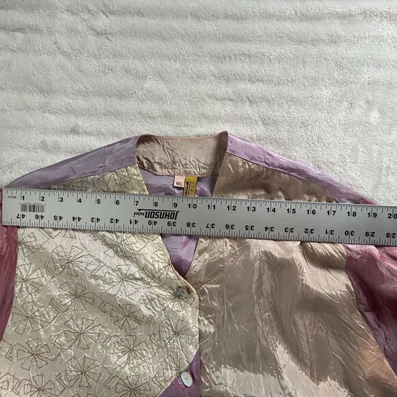 Staley Gretzinger Patchwork Crinkle Multicolor Asymmetrical Button-Up Jacket M/L - Picture 5 of 8